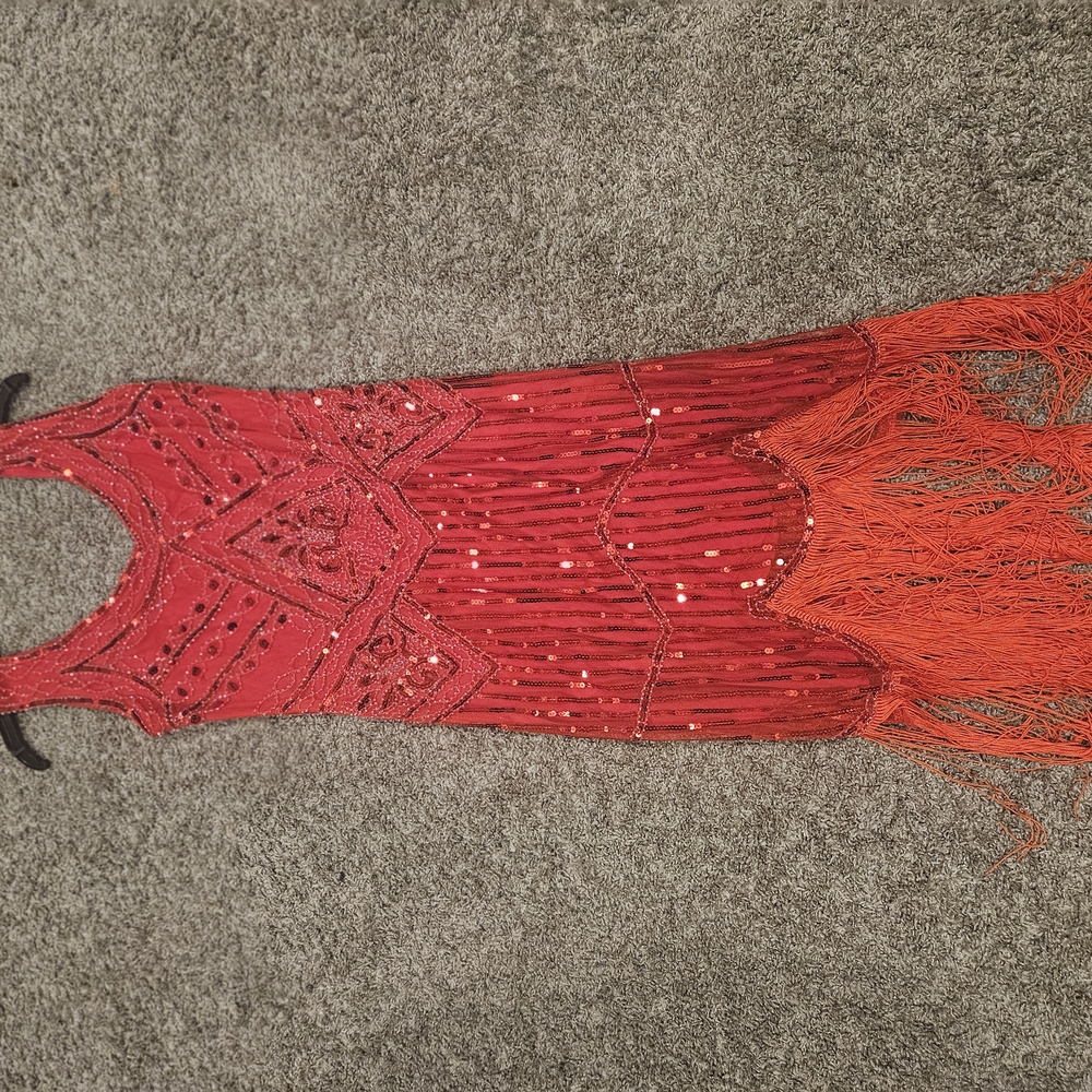 Elegant Red and Orange Beaded Dress